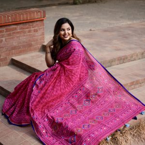 Prijosree Signature Boutique – Vibrant Magenta Screen Print Saree