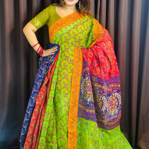 Prijosree Signature Boutique –Multicolour Weave Print Saree with tarsel and doller design