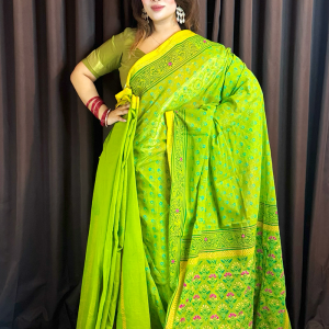 Prijosree Royal Emerald Saree with Doller Stone work and Embroidery