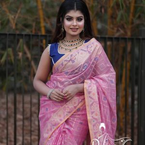 Prijosree Signature Collection | Muslim Silk Jamdani Saree – Baby Pink